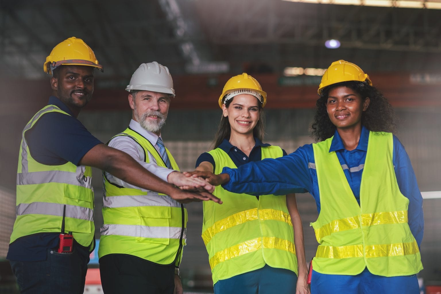 Factory,Worker,Joint,Hand,Together,To,Making,Teamwork,,Cooperation,In